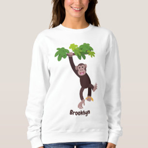 Niedlicher Schimpanse im Dschungel hängender Carto Sweatshirt
