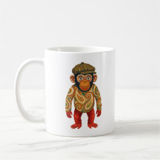 Niedlicher Schimpanse in Tweed-Newsboy-Mütze Tasse