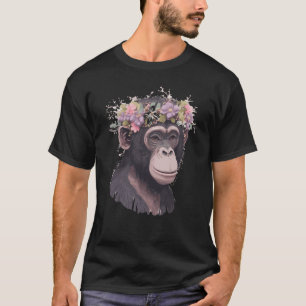 Niedlicher Schimpanse Schimpanse Blumenkrone Flora T-Shirt