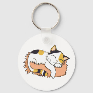 Niedlicher Schlaf Calico Katze Schlüsselanhänger