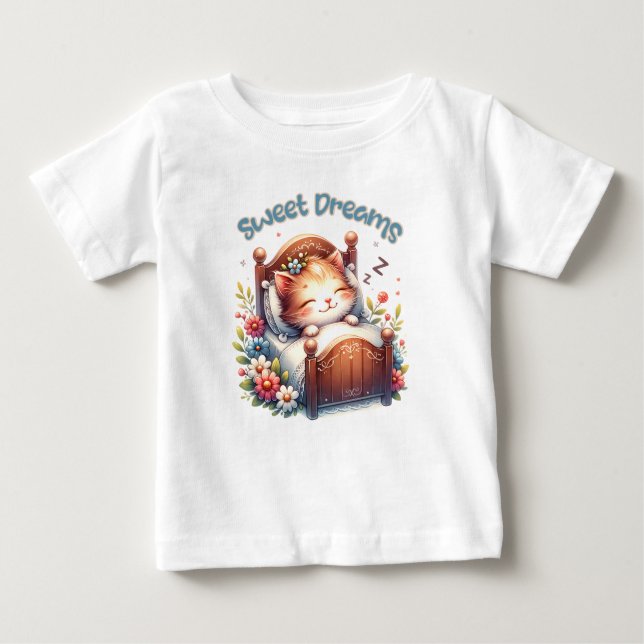 Niedlicher Schlaf Kätzchen Träume Träume Kinderzim Baby T-shirt (Vorderseite)