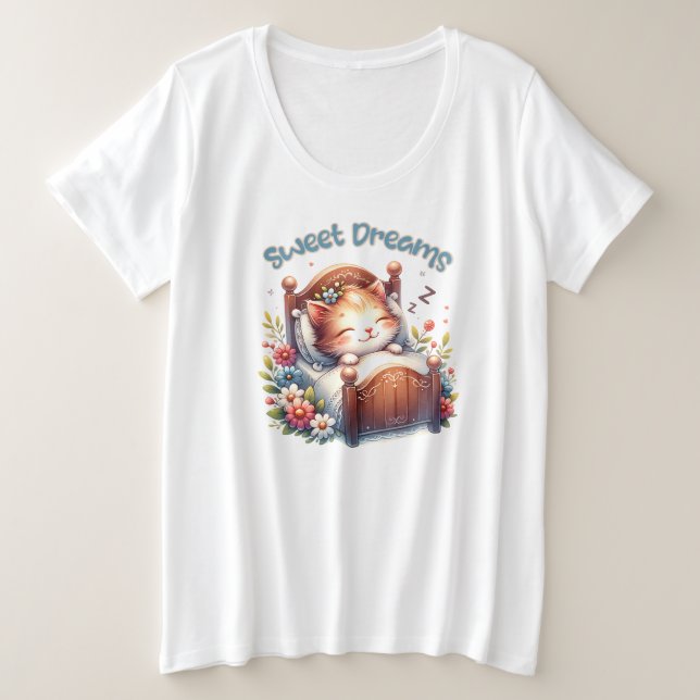 Niedlicher Schlaf Kätzchen Träume Träume Kinderzim Große Größe T-Shirt (Design vorne)