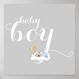 Niedlicher schlafender Baby und typografisches gra Poster