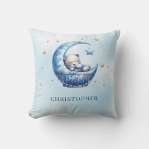 Niedlicher schlafender Teddybär in der Babykrippe Kissen