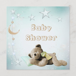 Niedlicher Schlafenteddy-Mond u. Stern-Baby-Dusche Einladung