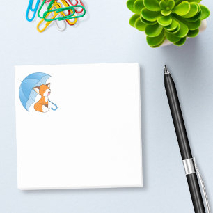 Niedlicher schläfriger kleiner Fox unter Post-it Klebezettel