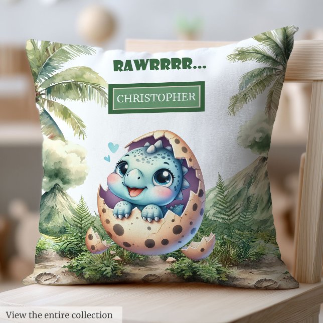 Niedlicher Schlag Bald Baby Dinosaurier Personalis Kissen (Cute Hatching Soon Baby Dinosaur Personalized Throw Pillow)