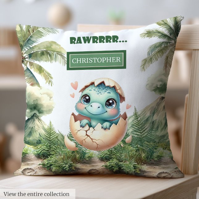 Niedlicher Schlag bald Baby Dinosaurier Wasserfarb Kissen (Cute Hatching Soon Baby Dinosaur Watercolor Pillow)