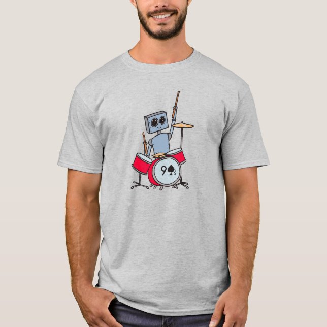 Niedlicher Schlagzeuger-Roboter-T - Shirt (Vorderseite)