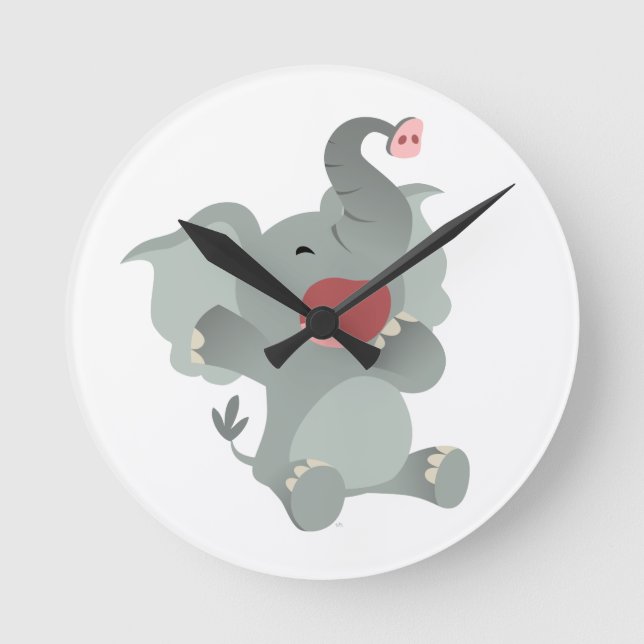 Niedlicher schlampiger Cartoon Elephant Wall Clock Runde Wanduhr (Vorderseite)