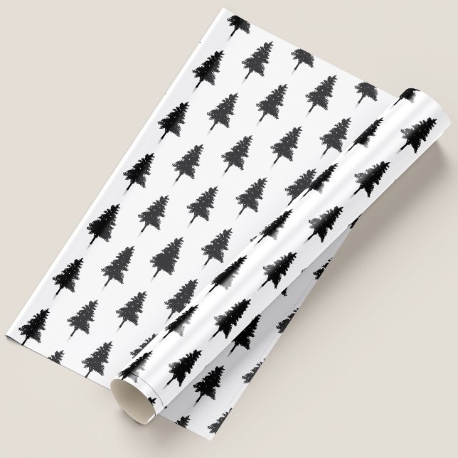 Niedlicher schlichter Schwarz-Weiß-Weihnachtsbaum Geschenkpapier (Cute Simple Black And White Christmas Tree Wrapping Paper)