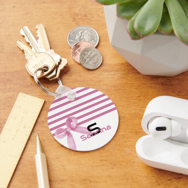 Niedlicher Schlüsselanhänger der rosa Bow Stripes (Schreibtisch)