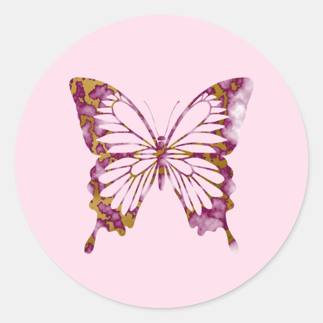 Niedlicher Schmetterling aus süßem Rosa und Gold Runder Aufkleber (Vorderseite)