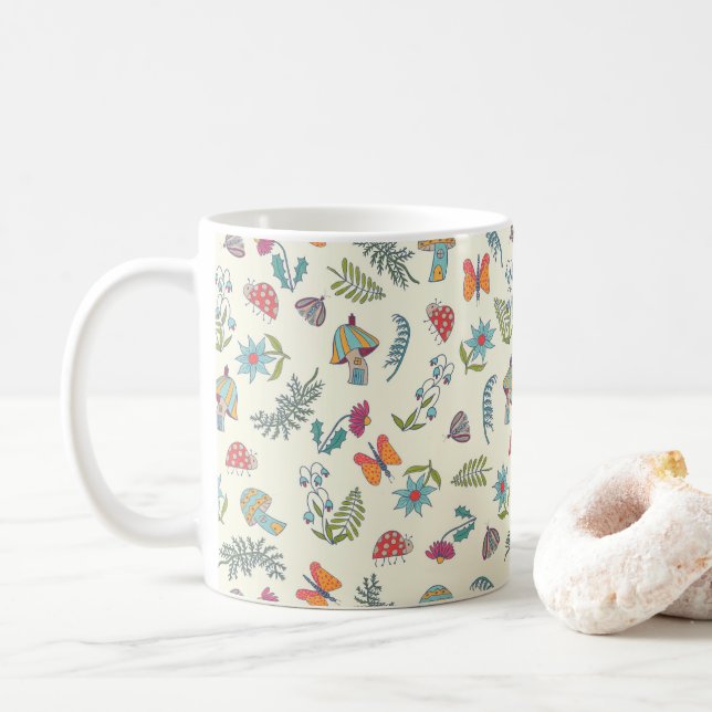 Niedlicher Schmetterling, Blume, Pilze, Motte, Käf Kaffeetasse (Mit Donut)