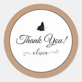 Niedlicher Schmetterling Danke Labels Cream Beige  Runder Aufkleber