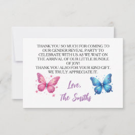 niedlicher Schmetterling Gender Reveal Party Garte Dankeskarte