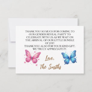 niedlicher Schmetterling Gender Reveal Party Garte Dankeskarte