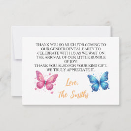 niedlicher Schmetterling Gender Reveal Party Garte Dankeskarte