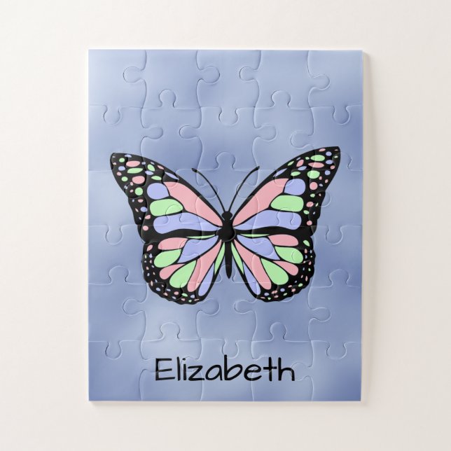 Niedlicher Schmetterling mit Name Text Template Puzzle (Vertikal)