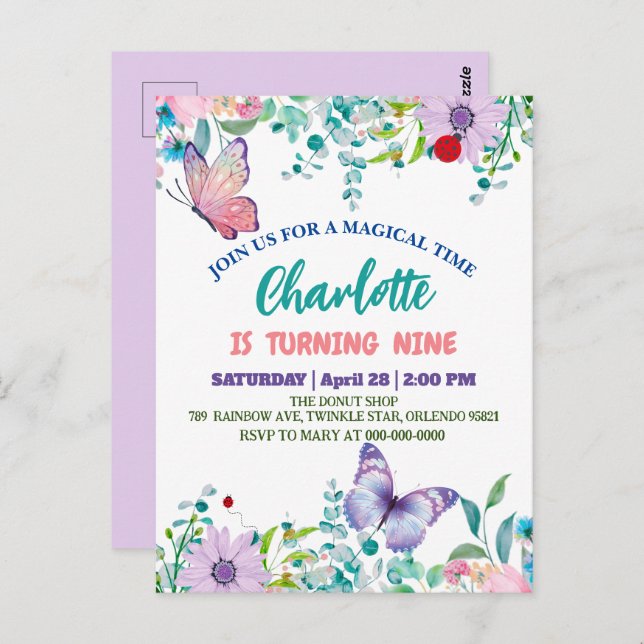 Niedlicher Schmetterling Polka dot floral Blume Ge Postkarte (Vorne/Hinten)