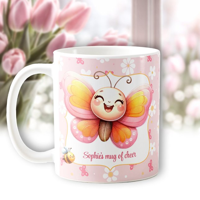 Niedlicher Schmetterling Rosa Blumenname Tasse von (Cute Butterfly Pink Floral Name Mug Of Cheer)