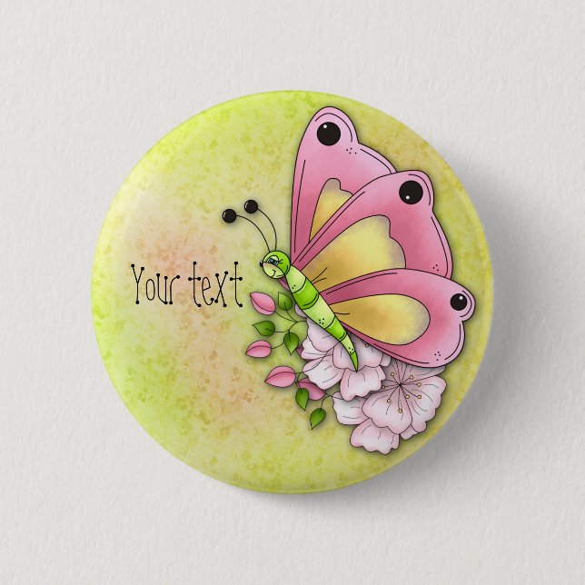 Niedlicher Schmetterling und Blume Button (Vorderseite)