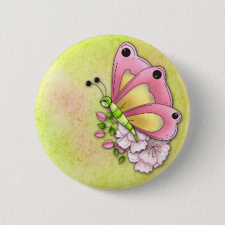 Niedlicher Schmetterling und Blumen Button
