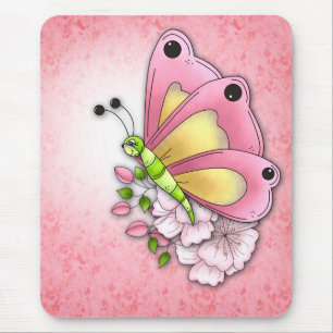 Niedlicher Schmetterling und Blumen Mousepad