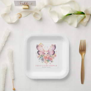 Niedlicher Schmetterling und Florals Pink Baby Dus Pappteller