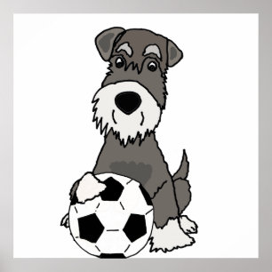 Niedlicher Schnauzer-Hund, der Fußball-Cartoon Poster