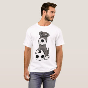 Niedlicher Schnauzer-Hund, der Fußball-Cartoon T-Shirt