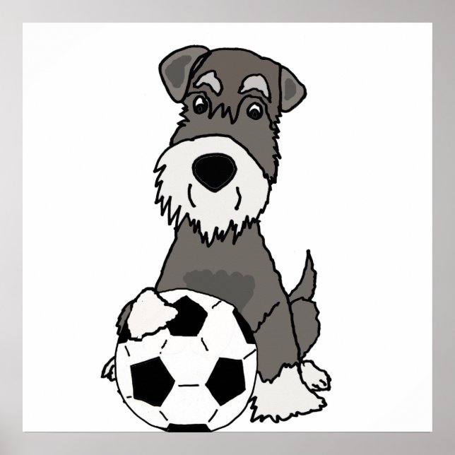 Niedlicher Schnauzer Hund Fußball Cartoon Poster (Vorne)