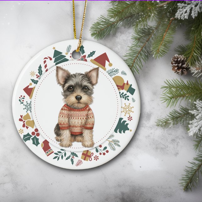 Niedlicher Schnauzer Hund im Winter Weihnachten im Keramik Ornament (Von Creator hochgeladen)