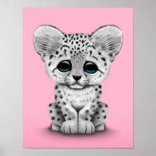 Niedlicher Schneeleopard-Cube auf Rosa Poster