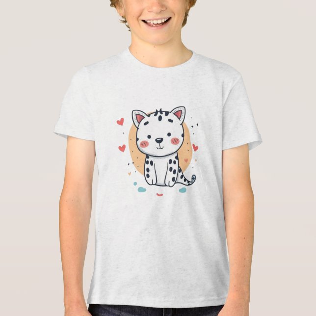 Niedlicher Schneeleopard mit Herz Tri-Blend Shirt (Vorderseite)