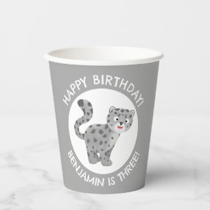 Niedlicher Schneeleopard personalisiert Cartoon Ge Pappbecher