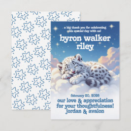 Niedlicher Schneeleopardenschlauch auf Wolkendusch Dankeskarte