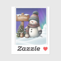 Niedlicher Schneemann am Nordpol mit Nordlichter