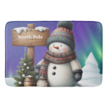 Niedlicher Schneemann am Nordpol mit Nordlichter