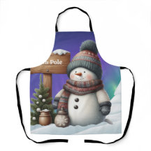 Niedlicher Schneemann am Nordpol mit Nordlichter
