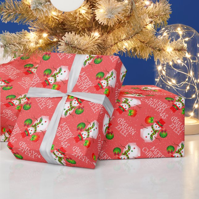 Niedlicher Schneemann auf festem RED oder Your Col Geschenkpapier (Feiertage)
