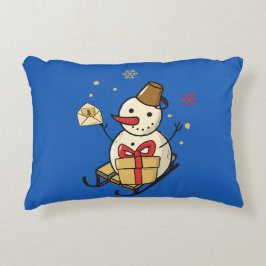 Niedlicher Schneemann auf Schlitten Dekokissen