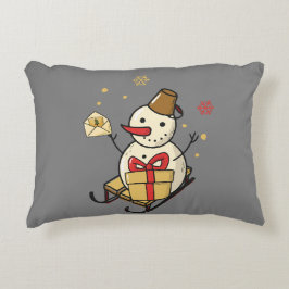 Niedlicher Schneemann auf Schlitten Dekokissen