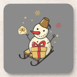 Niedlicher Schneemann auf Schlitten Getränkeuntersetzer