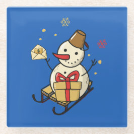 Niedlicher Schneemann auf Schlitten Glasuntersetzer