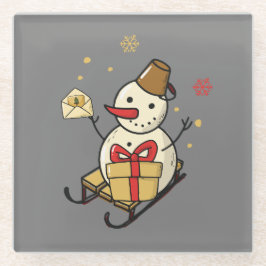 Niedlicher Schneemann auf Schlitten Glasuntersetzer