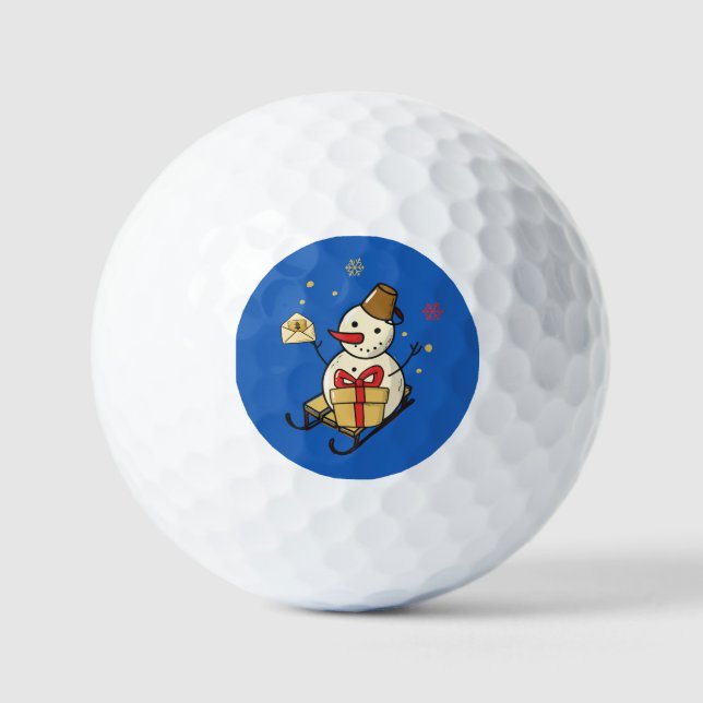 Niedlicher Schneemann auf Schlitten Golfball (Vorderseite)