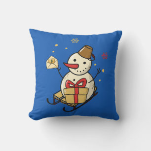 Niedlicher Schneemann auf Schlitten Kissen