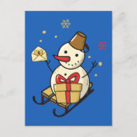 Niedlicher Schneemann auf Schlitten