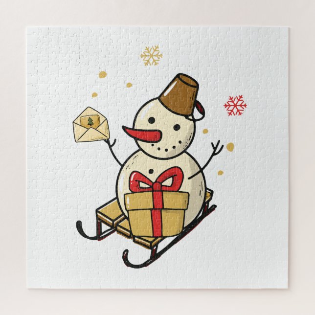Niedlicher Schneemann auf Schlitten Puzzle (Vertikal)